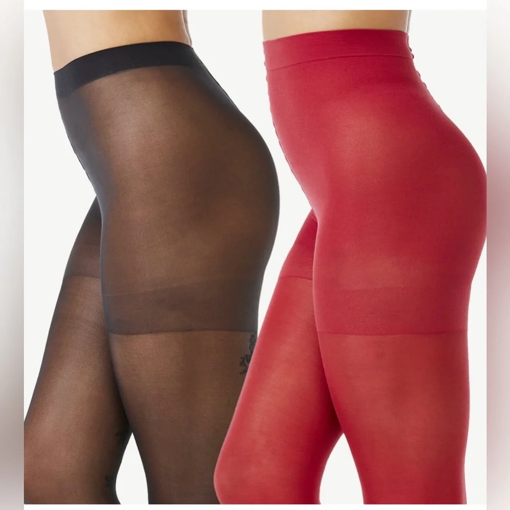 2pk‎ Fun and feminine black floral vine and red Opaque Tights size small new
